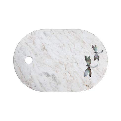 White Marble Charcuterie Board with Abalone Shell Inlay
